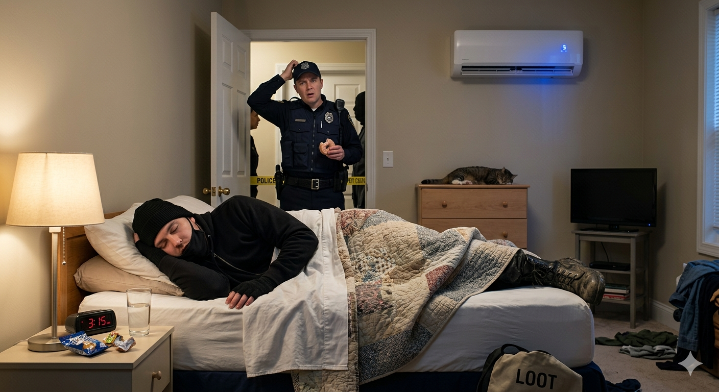 മോഷണത്തിനിടെ തളർന്നുപോയി; എയർകണ്ടീഷണർ ഓൺ ചെയ്ത് ഉറങ്ങിയ കള്ളനെ വിളിച്ചുണർത്തി പോലീസ്!